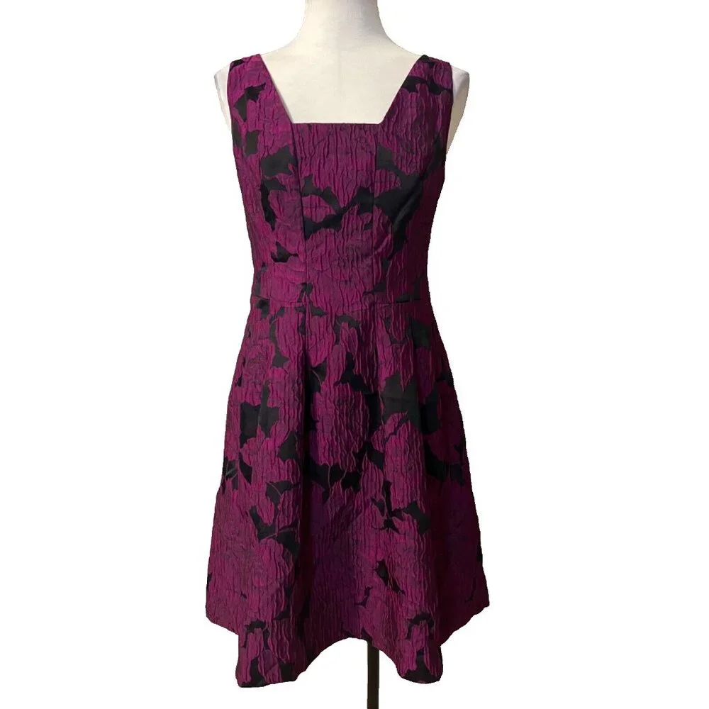 Ralph Lauren A Line Jacquard Dress 14 Pink Black Sleeveless Party Wedding - Picture 2 of 13